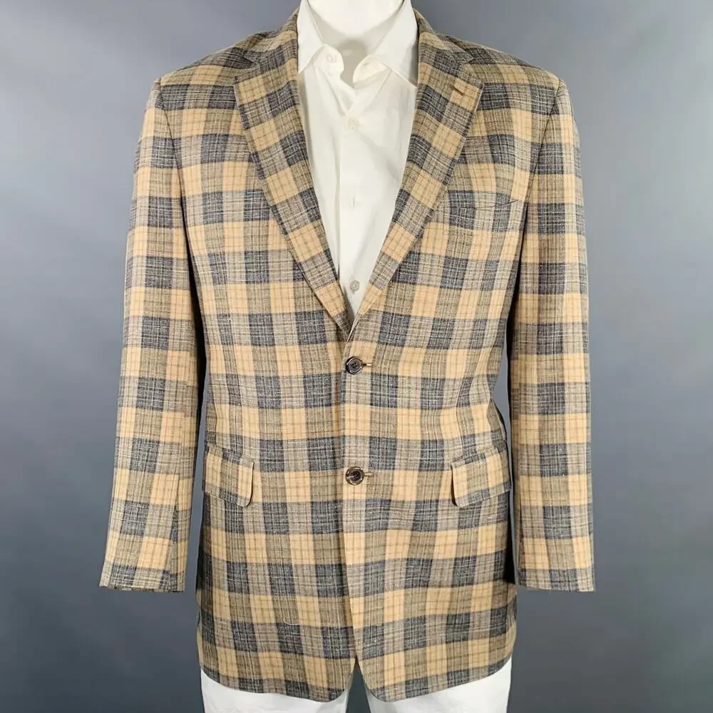 SOUTHWICK CLOTHES Size 42 Tan Grey Plaid Sport Coat